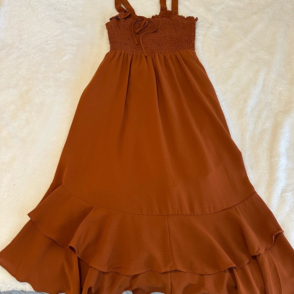 Grace Karin Terracotta Ruffle Hem Dress | Size S
